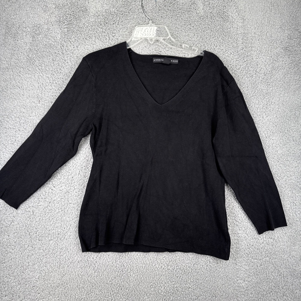 Josephine Chaus Knit Top Large V Neck Black 3/4 Sleeve Classic